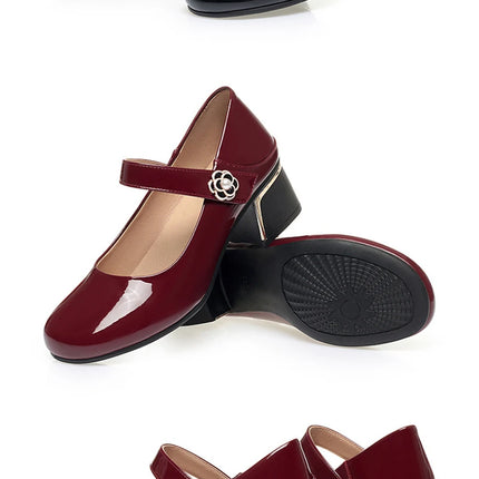 Women's Leather Shoes New Style Dancing Shoes Leongyue Mother Shoes Soft Sole Thick Heel Women's Shoes One-Button Single Shoes