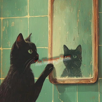 Funny Black Cat Bathroom Retro Mint Color Bathroom Toilet Bathtub Aesthetic Art Poster Canvas Painting Wall Pictures Home Decor