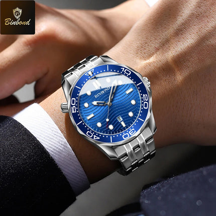 BINBOND Top Brand Casual Fashion Ultra-thin Seahorse Series Quartz Men's Watches 30M Waterproof Luminous Sports Men's Watches
