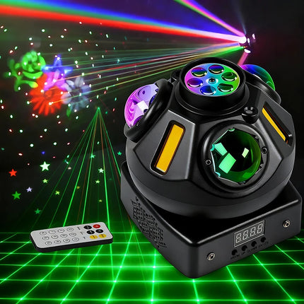 DMX Colorful LED Moving Head Light Beam Patterns Laser Golden Strobe Effects DJ Lighting Show Wireless Remote Disco Party Lights