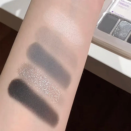 5-Color Punk Smokey Eye Makeup Eyeshadow Palette Silvery White Cement Gray Dark Black Matte & Shimmer Lasting Party Makeup