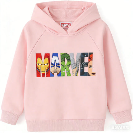 Children's Winter Autumn Hooded Pullover Sweater Cartoon Version Marvel Letter Pattern Soft Warm Fabric Suitable Outdoor Sports