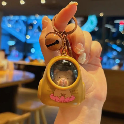 Cute Kapibala Small Night Light Keychains Kawaii Bag Hang Celebrity Atmosphere Light Key Chain Space Capsule Trinket Friend Gift