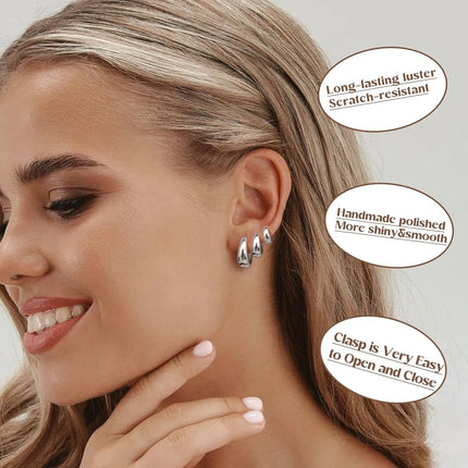 3Pairs Hoop Earrings Set for Women Gold Silver Plated Earring Hypoallergenic Small Huggie Hoops Lightweight Hoop Earrings Stack