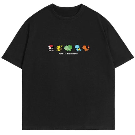 Pixel Printed Short-sleeved Tshirt Men's Summer Trendy Brand Front Shoulder Half-sleeved 2025 New American Pure Cotton Loose Top