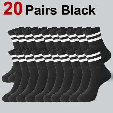 10/20 Pairs Striped Crew Socks - Men Women Breathable All-Season Casual / 10/20 Paires Chaussettes Rayées - Unisexe