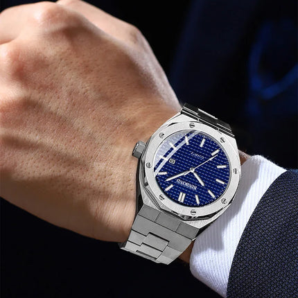 BINBOND Men's Watch Top Brand Royal Casual Men Big Dial Silver Stainless Steel Calendar Quartz Wristwatch Classic Luminous B0233