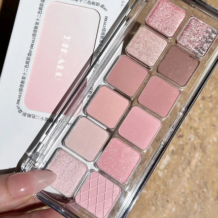12 Colors Eye Shadow Palette Low-saturated Earth Pink Purple Eyeshadow Glitter Shimmer Matte Lying Silkworm Eye Shadow Makeup