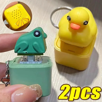 Funny Croaking Frog Duck Luminous Button Keychain Keyboard Fidget Clicker Sound Keyring for Stress Relief Finger Toy Gift Decor