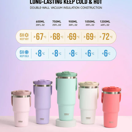 TYESO 600/900/1200ML Travel Coffee Mug Stainless Steel Double Walled Vacuum Water Bottle Tumbler Thermo Bottle Insulated Cup