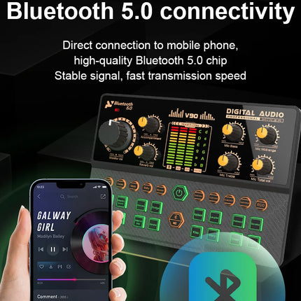 Gaming Audio Mixer,Streaming Mixer with Audio Interface BT Sound Board Voice Changer Sound Card,for PC Phone Live Streaming