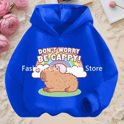 Fall and Winter Outdoor Leisure Sports Children's Hooded Sweatshirt Cartoon Fun Capybara Cute Print Boys and Girls Soft Hoodie