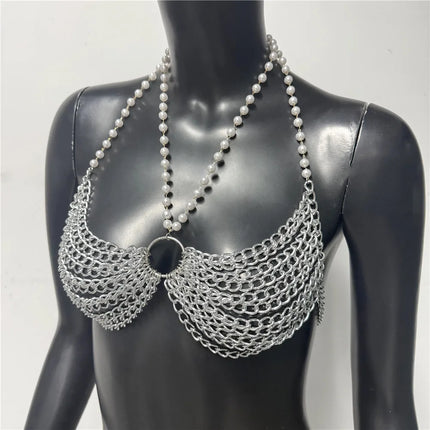 Summer Women Metal Chain Tank Top Sexy Hollow Out Backless Deep V Neck Halter Neck Crop Top Rave Party Nightclub Camisole New