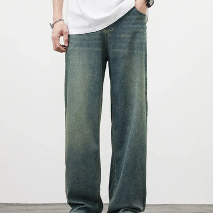 2025Spring Autumn New Men Straight Vintage Fit Jeans Casual Trousers High Quality Male Korean Fashion Baggy Wide Leg Denim Pants