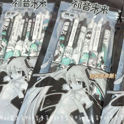 Anime Hatsune Miku 6Pcs/set Black Gel Pen 0.5 Lack Ink Signature Pen School Writing Supplies Stationery Children Festivalgift