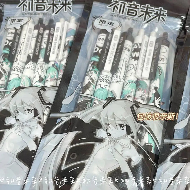 Anime Hatsune Miku 6Pcs/set Black Gel Pen 0.5 Black Ink Signature Pen School Writing Supplies Stationery Children Festival Gift