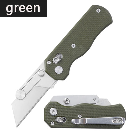 G10 Handle Stainless Steel Folding Knife Outdoor Camping Portable Knife Comes with 10pcs Replaceable Blades