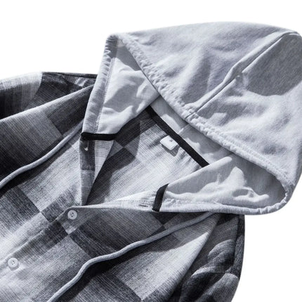 Autumn Hot Sale Of The Season Men's Plaid Hooded Casual Shirt Independent Station Cross-Border Checkered Hoodie Style Floral Patchwork