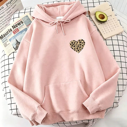 Heart Love Leopard Print Hoodies Spring Autumn Winter Casual Hoodies Sweatshirts Graphic Women Hoodie Sweatshirt