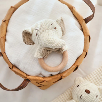 Children's Crochet Rattle Toy Cute Cartoon Animals Shake Music Toy Baby Crib Soothing Rattle Teether Beech Ring No BPA Kid Gift