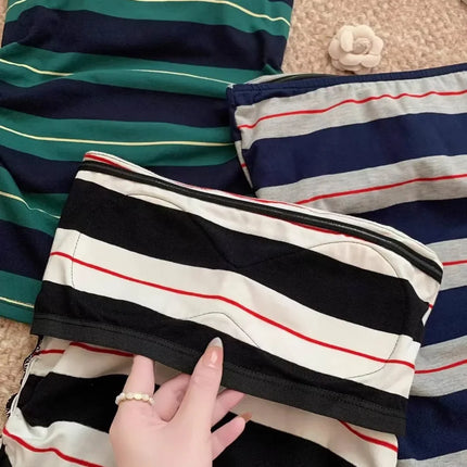 Ultra Sexy Striped Pure Desire Backless Vest with Anti-Slip Strip Integrated Cotton Camisole Tank Top Women's Fashion
