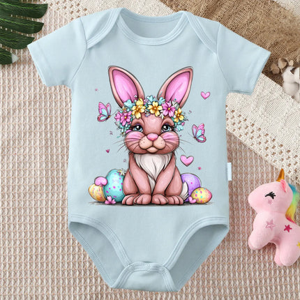 Pure Cotton Bodysuit Retro Happy Easter Bunny Flowers Onesie Comfortable Cloths for Baby Jumpsuit for 0 To 12 Months Newborn