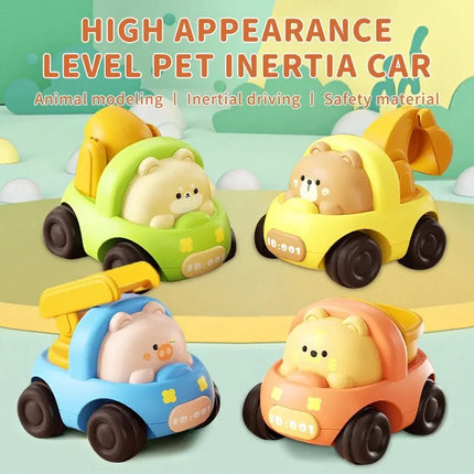 4 PCS Cute Cartoon Creative Animal Inertial Engineering Dump Car Excavator Little Bear Puppy Pig Little Tiger