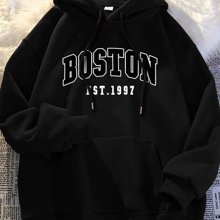 Autumn and winter hooded sweatshirt, BOSTON printed trendy street casual hip-hop fashion, men's and women's clothing