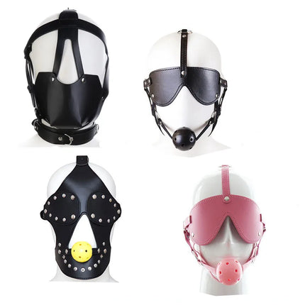 SM Leather Padded Hood Blindfold Head Harness Mask Mouth Gag Balls BDSM Bondage Sex Toys For Couples 18 Adult Erotic Accessories
