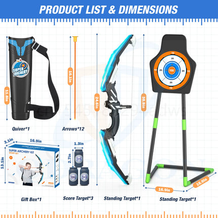 Kids Bow and Arrow Set, LED Light Up Archery Toys Set for Kids Ages 4-8 8-12, with Suction Cup Arrows, Target & Quiver, Boy Girl
