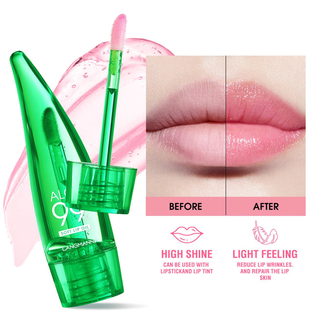 langmannni Aloe Vera Moisturizing Lip Gloss Warm Feeling Color Changing Lip Glaze Long Lasting Moisture Lip Oil