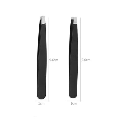 Stainless Steel Black Eyebrow Tweezer with Slant and Flat Point Beauty Tools for Eyebrows & Ingrown Hair Removal