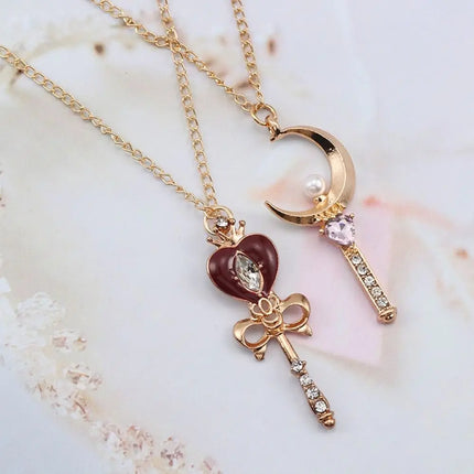 Girl Crystal Cosplay Pendant Necklace Cosplay Props Necklace Anime For Sailor Moon Loving Magic Wand Accessories