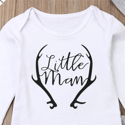 0-24months Baby Boys 3pcs Clothing Set Letter Pattern Deer head Romper And Print Pants And Hat Xmas Outfits For Infant Boys