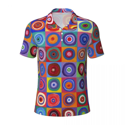 Vintage 70s Circles Casual Polo Shirts Psychedelic Pattern T-Shirts Short Sleeve Shirt Daily Fashion Tops Gift Clothing