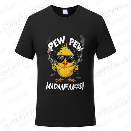 Pew Pew Madafakas Men's T-shirts Cute Chick Funny Graphic Tops Summer Short Sleeve Tees Trendy Streetwear Male Oversized Clothes