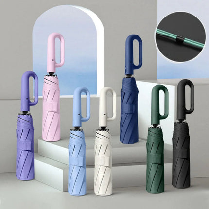 Double Keel Ring Buckle Fully Automatic Folding Umbrella Sunny Rainy Dual-use Wind and Uv Protection Sunshade Travel Casual,1PC