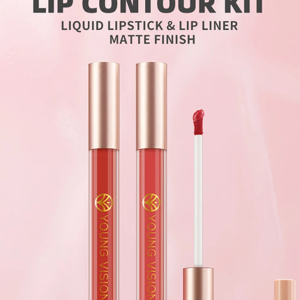 YOUNG VISION Lip Glaze + Lip Liner set liquid Lip Liner Waterproof non-stick cup Moisturizing easy color 12 color lip gloss