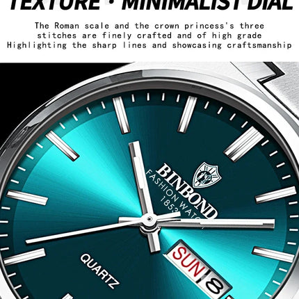 BINBOND  Luxury Men Quartz Watch Waterproof Date Week Luminous Wristwatch Stainless Steel Men's Watches Male Clock Sports Reloj