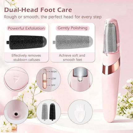 USB Rechargeable Electric Foot Callus Remover, Portable Pedicure and Foot Grinding Tool, Creates Smooth Feet, 2 Adjustable Settings, 2 Replaceable Grinding Heads, Suitable for Feet and Toenails, Perfect for Home Pedicure Expe