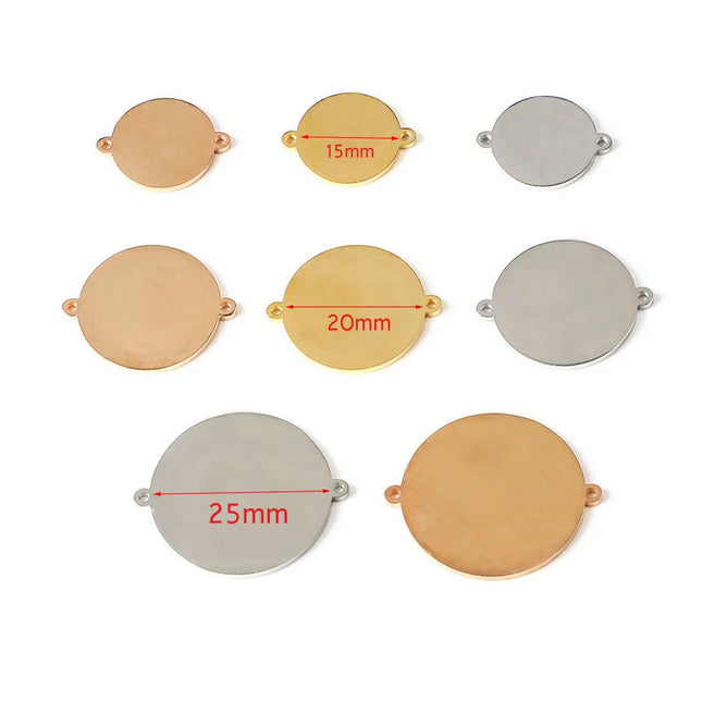 15/20mm 20piece/lot Mirror Polished Stainless Steel Round Discs Stamping Blanks Disk Charm Connector For DIY Bracelet
