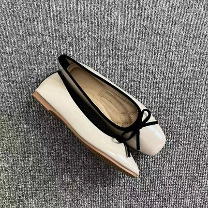 Women's Square Toe Bowknot Loafers Flat Shoes French Style Soft Sole Shallow Slip-Ons for Casual Office Comfortable Driving Shoe