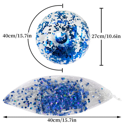 1 Piece Colorful Sequin PVC Inflatable Beach Ball - Transparent Sequined Toy for Pool Parties, Family Games, Kids Play, Indoor &