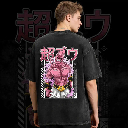 2026 Summer Dragon Ball Majin Vegeta Vintage Anime T-shirt Men's Pure Cotton Washed Tees Casual Loose Sports Daily Short Sleeve