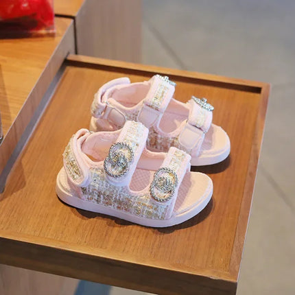 2025 Korean Style Sweet Style Sandals Summer Solid Color Girls Baby Sandals Open Toe Small PU Slipper Shoes Size 21-35