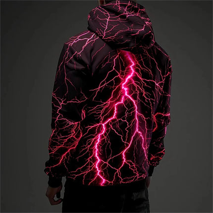 Vintage Men's Sweatshirt 3D Lightning Graphic Printing Casual Hoodies Spring Autumn Female Clothing Harajuku Oversized Pullovers