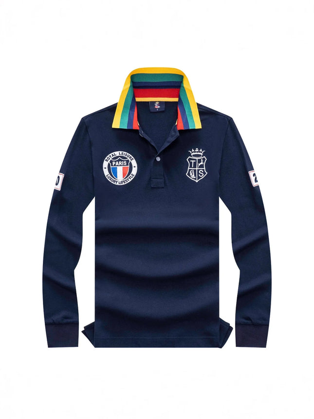 French Paris cotton men's long-sleeved Polo shirt embroidery sporty casual fashionable Christmas Halloween Valentine's Day Carni