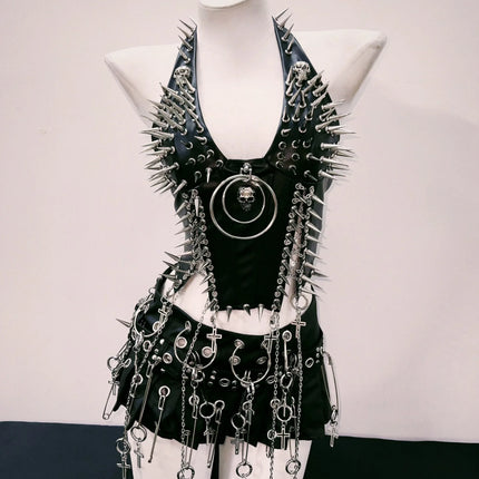 bustier top y2k fashion y2k clothes y2k crop top gothic clothes y2k top Rivets Tank Tops Skull top vintage tops gothic tank tops