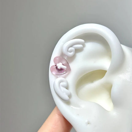 Sweet Angel's Wings Stainless Steel Ear Bone Nail Cute Acrylic Love Heart Cross Earrings for Women Body Puncture Accessories