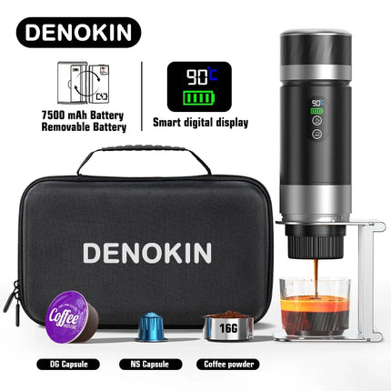 DENOKIN 3-in-1 Portable Espresso Coffee Machine With Digital Display Removable Battery for Car & Home Camping Coffee Maker